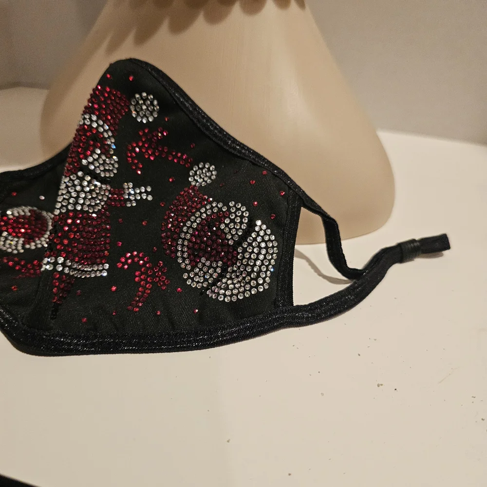 Festive Black Red Bling Santa Mask Christmas Holiday Winter Heat Filter Pockets